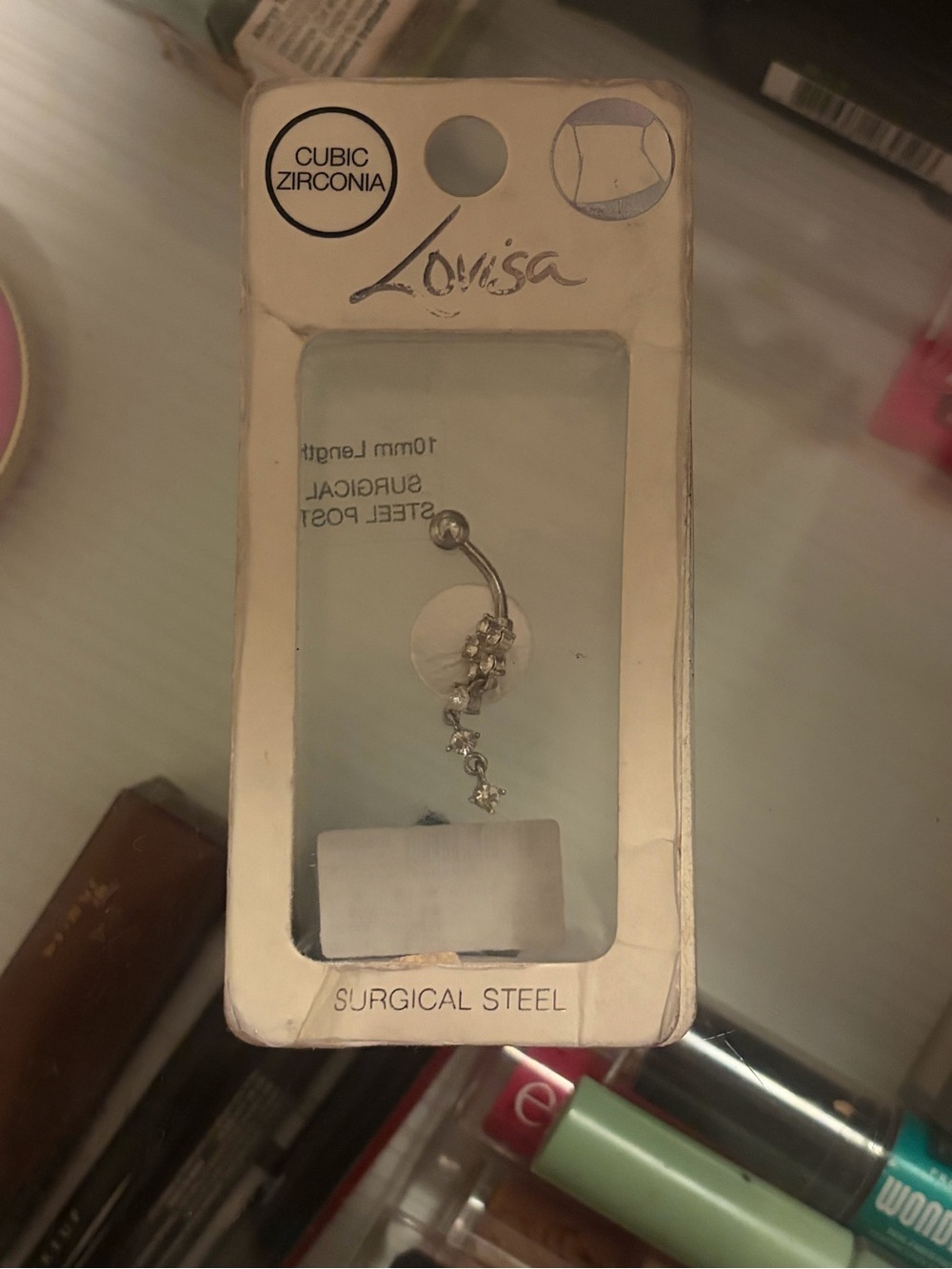 Silver Cubic Zirconia Dangle Navel Ring - Silver